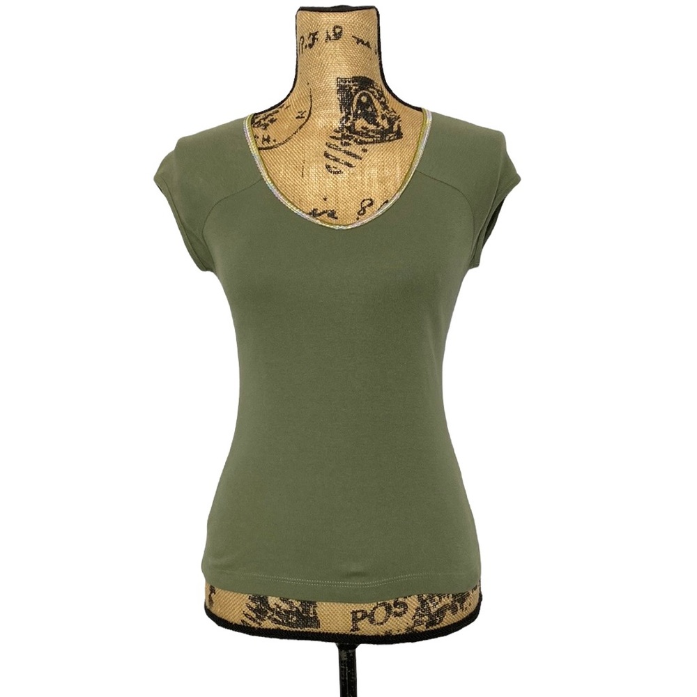 NWT Storm Green V-Neck Sequin Short Sleeve Shirt S